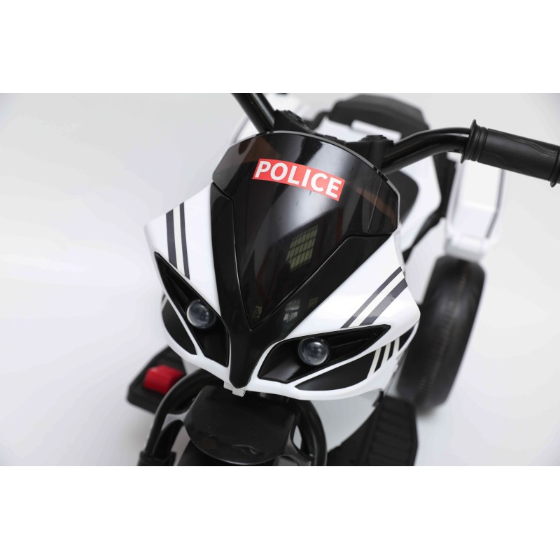 Moto Elettrica Polizia per bambini con Musiche Luci Mp3 Marcia avanti e indietro accelleratore 3 ruote