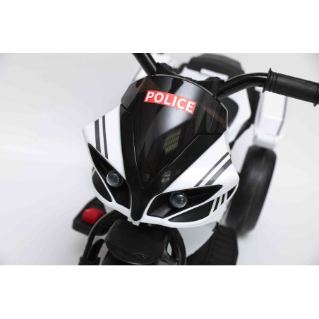 Moto Elettrica Polizia per bambini con Musiche Luci Mp3 Marcia avanti e indietro accelleratore 3 ruote