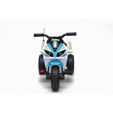 Moto Elettrica per bambini Polizia Blue con Musiche Luci Mp3 Marcia avanti e indietro accelleratore 3 ruote