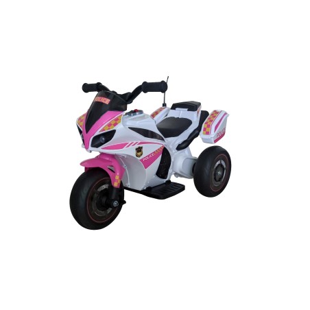 Moto Elettrica per bambini Polizia Rosa con Musiche Luci Mp3 Marcia avanti e indietro accelleratore 3 ruote