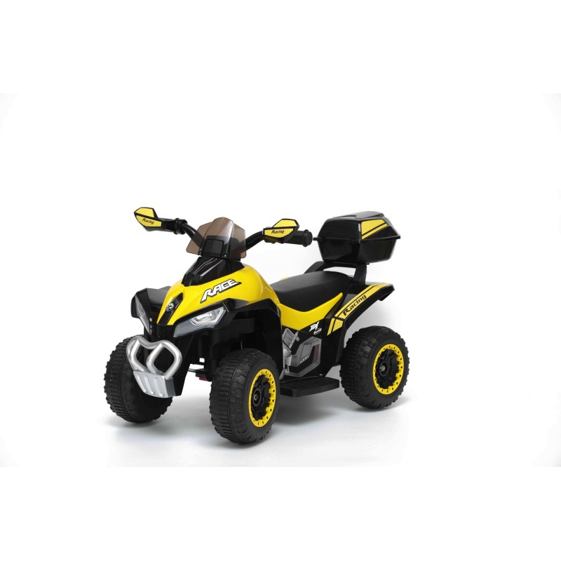 Quad Elettrico Per Bambini Racer Giallo con luci suoni Mp3 bauletto marcia avanti indietro e accellelratore