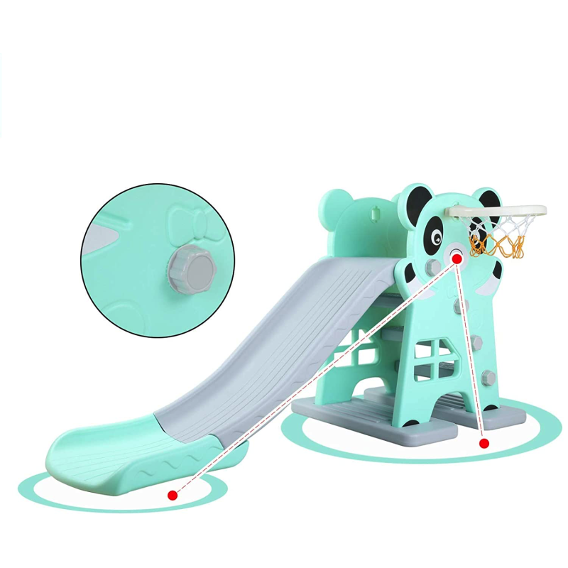 Scivolo per Bambini Giardino Esterno Interno Panda Multifunzione con canestro uscita Soft H79 x L152 x L73 