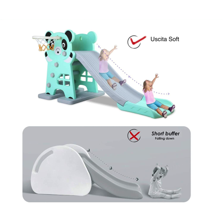 Scivolo per Bambini Giardino Esterno Interno Panda Multifunzione con canestro uscita Soft H79 x L152 x L73 