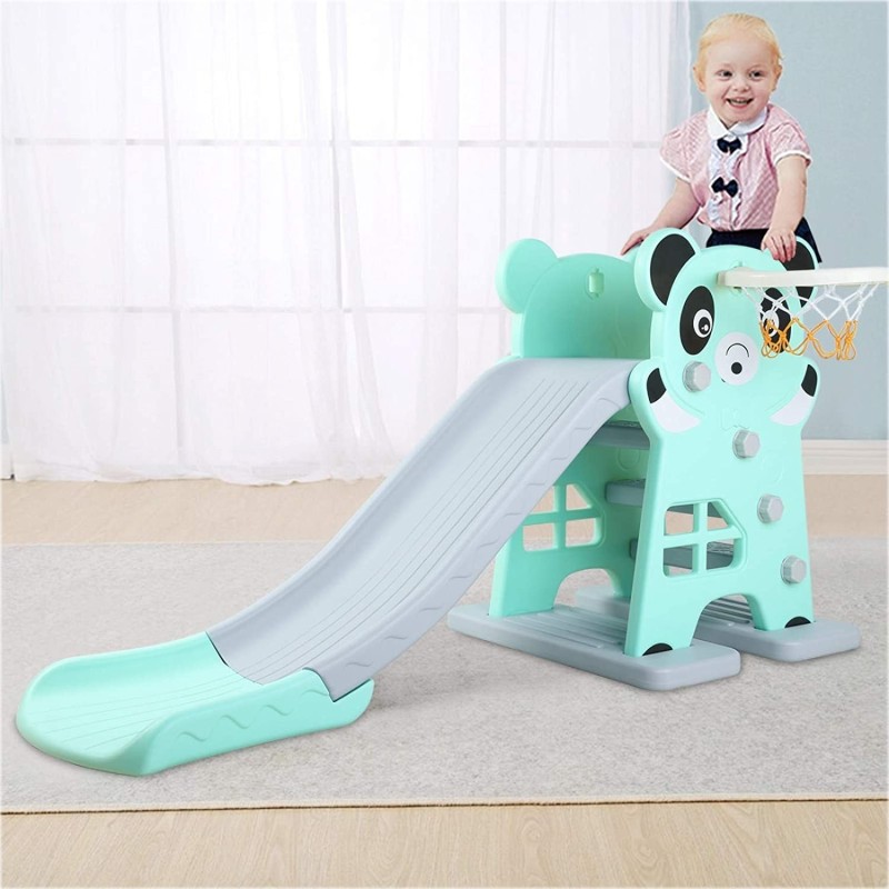 Scivolo per Bambini Giardino Esterno Interno Panda Multifunzione con canestro uscita Soft H79 x L152 x L73 