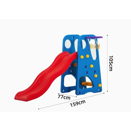 Scivolo per Bambini Giardino Esterni Interno BlueFun Multifunzione con canestro uscita Soft H105 x L159 x L77 