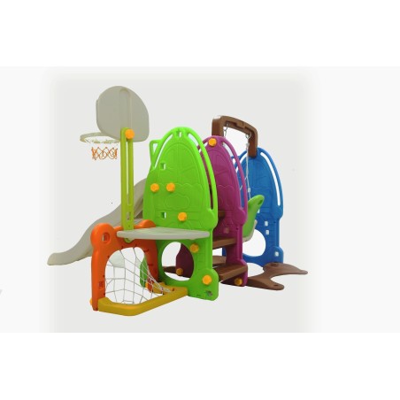 Scivolo Per Bambini Con Altalena e piscina Giardino Esterni Interno Multifunzione Con Canestro H122 X L209 X L256 Party