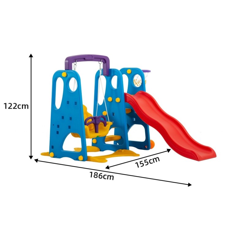 Scivolo Per Bambini Con Altalena Giardino Esterni Interno Multifunzione Con Canestro H122 X L186 X L155 PartyPink
