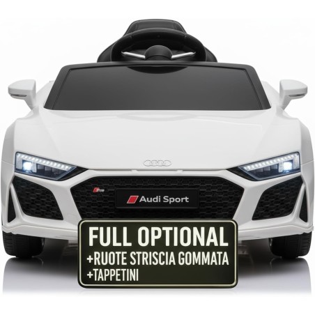 Auto Macchina Elettrica 12V NEW Audi R8 Spyder per Bambini Led MP3 con Telecomando Sedile in pelle Bianca