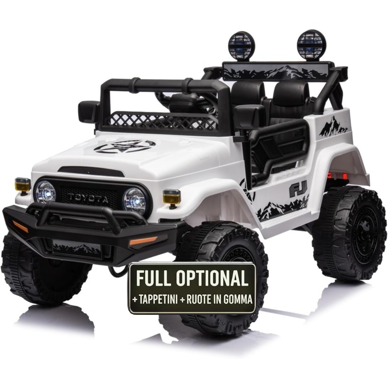 Auto Macchina Elettrica Jeep Toyota Fj Cruiser 12V Ruote in Gomma Full Optional Sedile Pelle Porte Apribili Telecomando Bianca