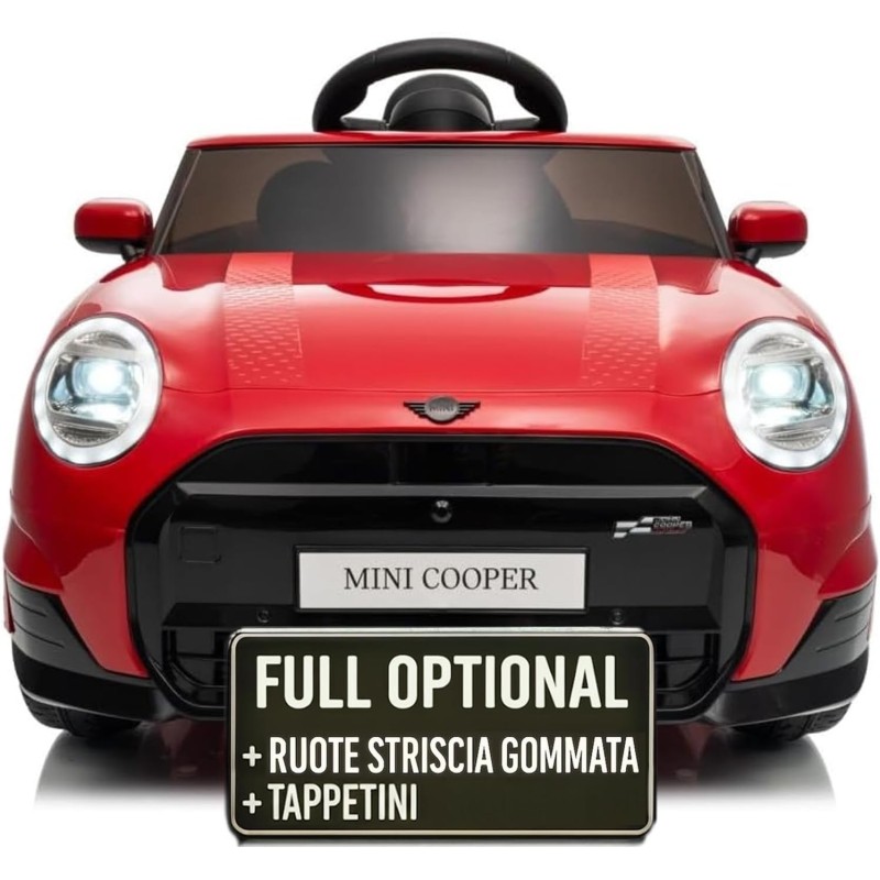 Auto Elettrica per Bambini Mini Cooper S Cabrio 12V Full Optional Sedile in Pelle Porte Apribili Telecomando Tappetino (Rossa) 