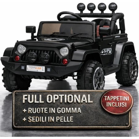 Auto Macchina Elettrica Fuoristrada Adventure per Bambini Nera 12V MP3 Led con Telecomando Full Optional Sedili in Pelle